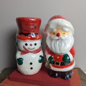 Vintage Christmas Candles wax Santa Claus snowman new 7.5 inch set